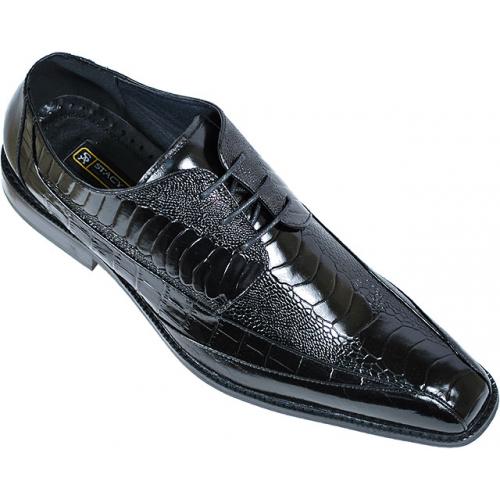 Stacy Adams "Palatino" Black Alligator / Ostrich Print Shoes 24679